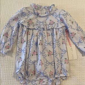 Cecil and Lou Bow Floral Long Sleeve Girls Romper